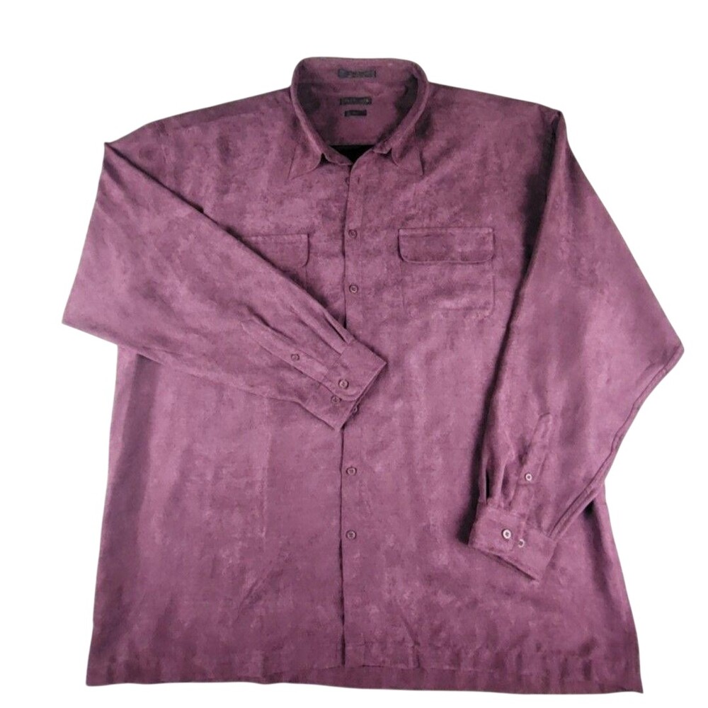 Van Heusen Shirt Mens 2XLT Purple Soft Suede Long Sleeve Button Up Lined Casual